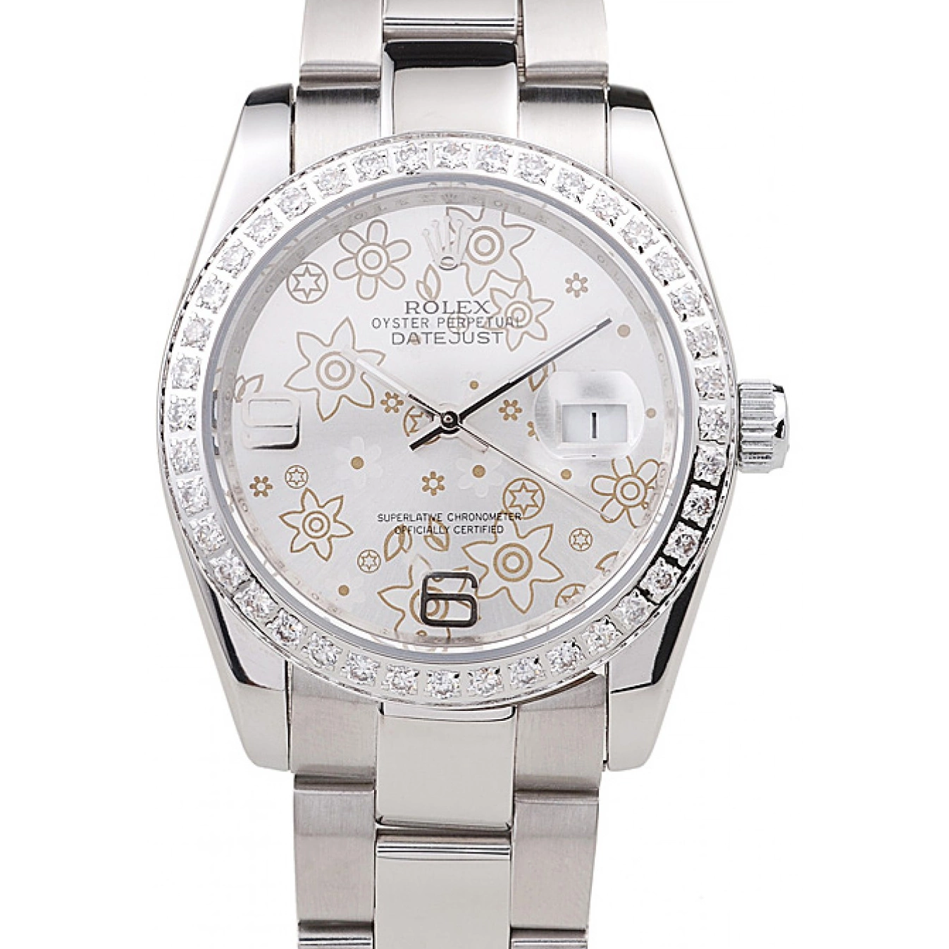 Stainless Flowers Plated Silver Polished 98081 Diamond Dial Rolex Steel Datejust 0805